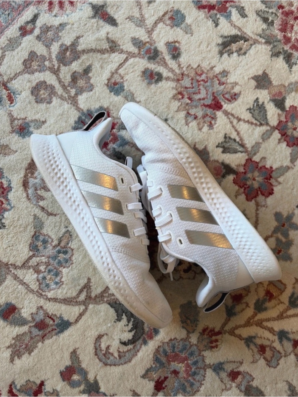 adidas White Athletic Sneakers with Silver Details
